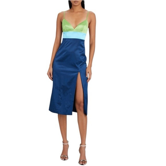 STAUD Dresses & Skirts - STAUD - NWT Ellis Colorblock Satin Y2K Midi Slit Dress Sz 6